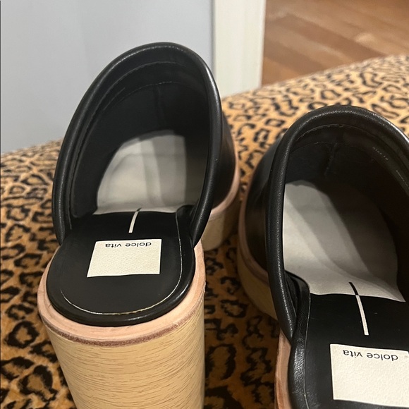 Dolce Vita Black Leather Mules with Tan Sole - Picture 9 of 14